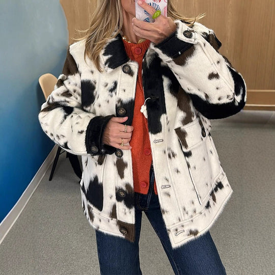 Damen lässige Oversized-Jacke mit tierischem Print EB
