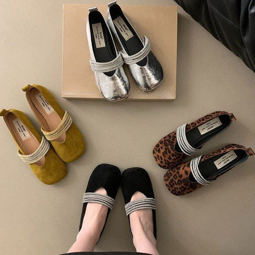 Damen elegante Ballerinas mit dekorativem Riemchen und schimmernder Oberfläche EB