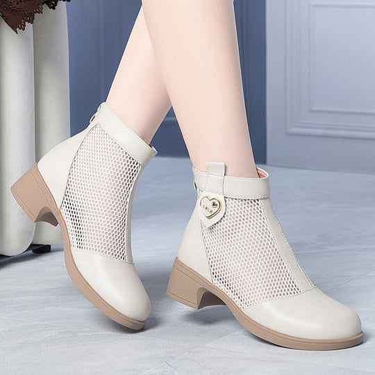 Damen Trendige Stiefeletten mit raffiniertem Netzdesign und flexiblem Blockabsatz EB