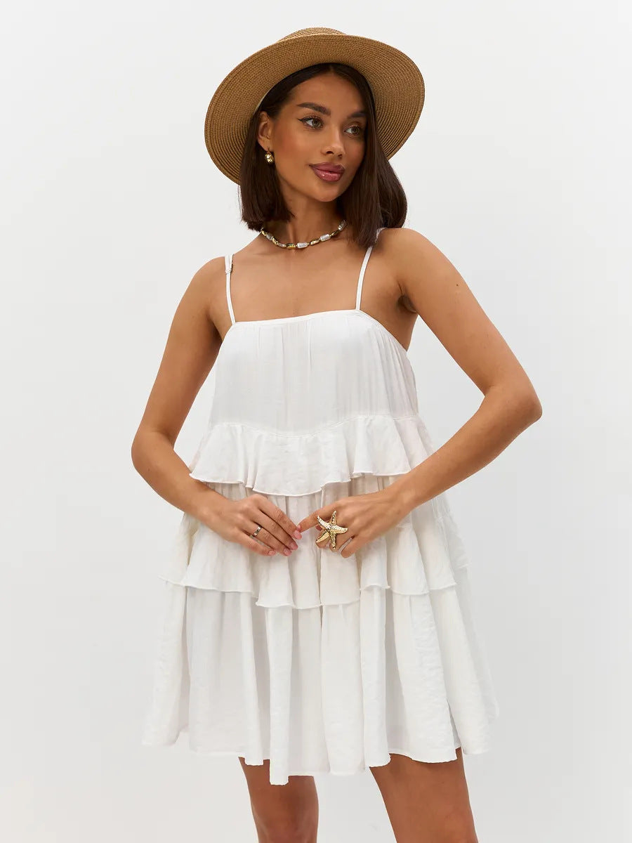 Damen Verspieltes Puffkleid aus leichtem Baumwollmaterial mit Rüschendetails EB