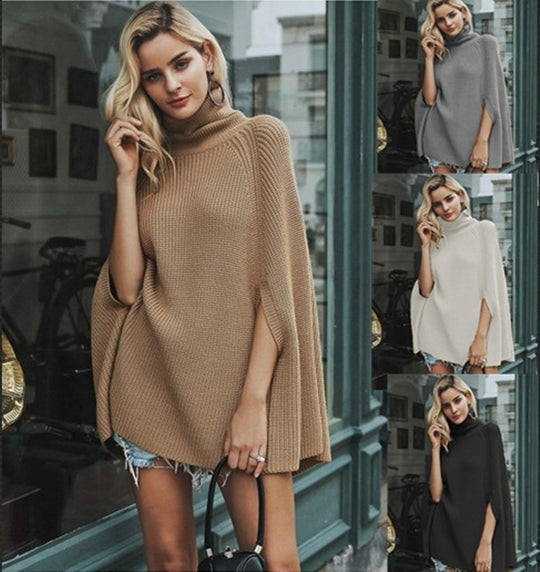 Damen Großer Strickpullover mit hochschließendem Kragen und weitem Schnitt EB