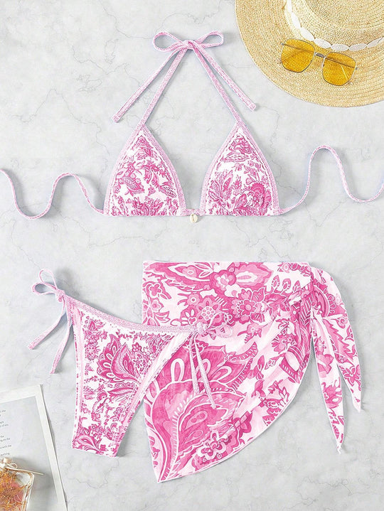 Damen Triangel-Bikini-Set mit elegantem Wickelrock EB