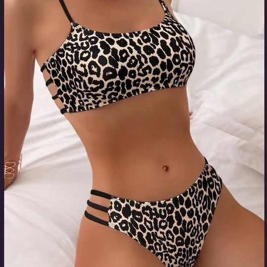 Damen Sportliches Bikini-Set mit trendigem Leopardenmuster EB
