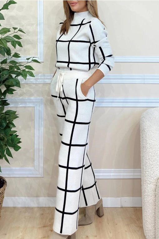 Damen Elegantes Strick-Loungewear-Set mit grafischem Muster EB