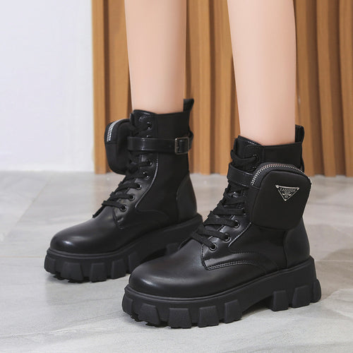 Damen Chunky Boots mit praktischem Seitentaschen-Design EB