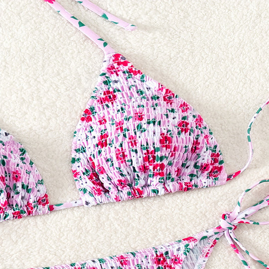Damen Triangel-Bikini mit floralem Rüschenmuster EB