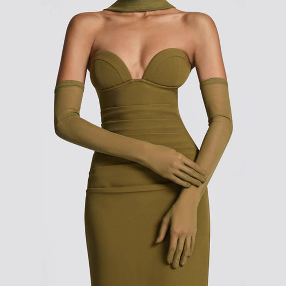 Damen Elegantes Schulterfreies Maxikleid mit figurformenden Einsätzen EB