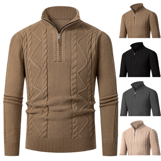 Herren Strickpullover mit hohem Kragen und Reißverschluss EB