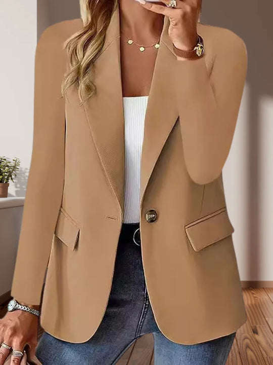 Damen Taillierter Single-Button-Blazer mit fallendem Revers und Pattentaschen EB