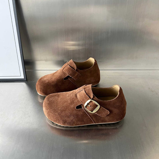 Damen bequeme Wildleder-Clogs mit elegantem Schnallenverschluss EB