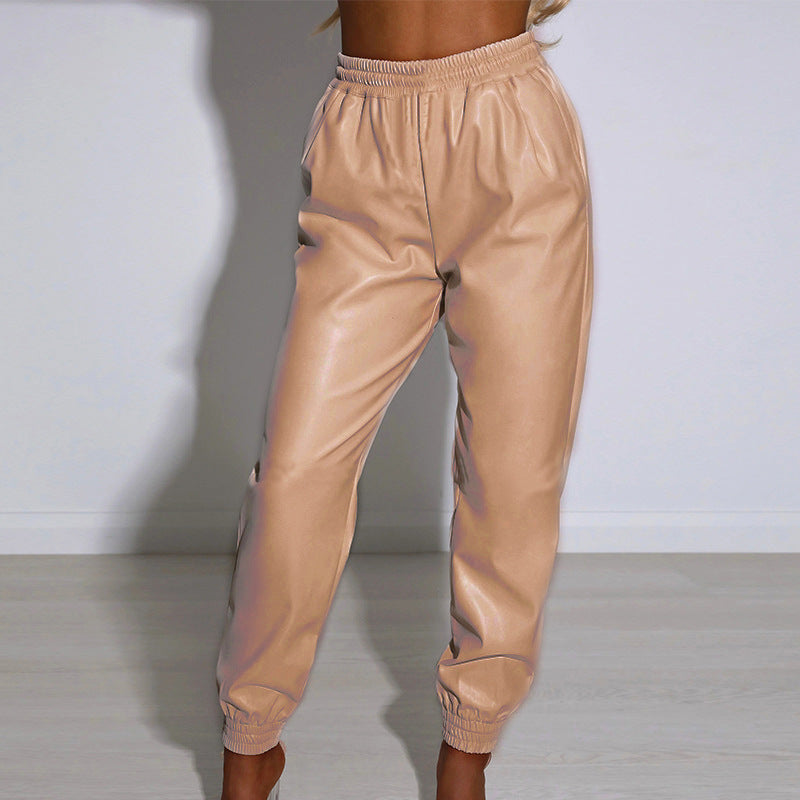 Damen Bequeme Kunstleder Jogginghose EB