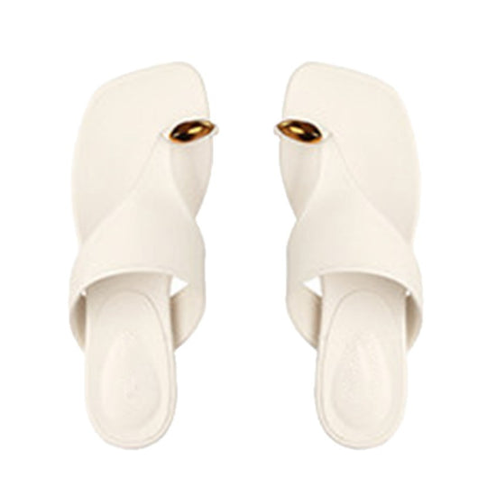 Damen Elegante Zehentrenner-Sandalen mit goldfarbener Applikation EB