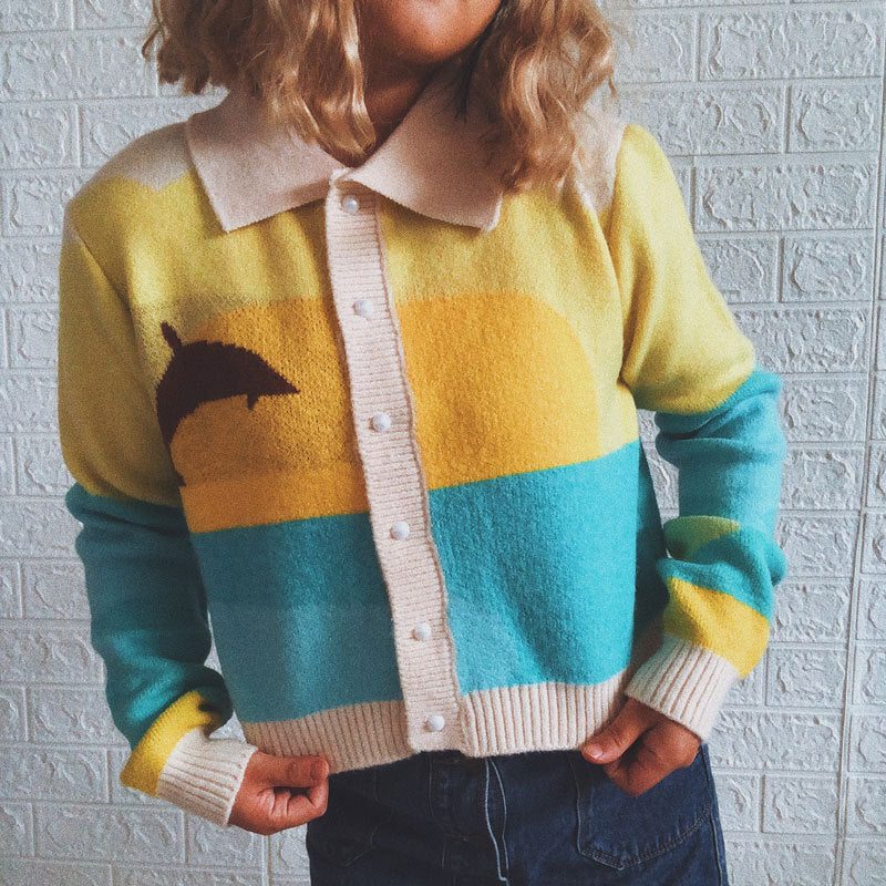 Damen Strickjacke mit verspieltem Motiv und modernem Farbverlauf EB