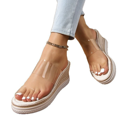 Damen Wedge-Pantoletten mit transparentem Riemendesign und ergonomischer Sohle EB