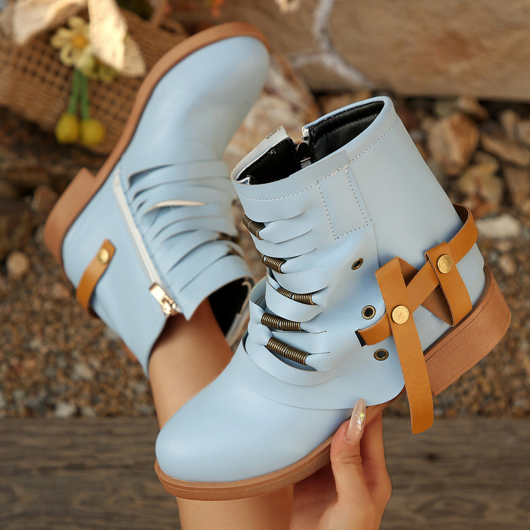Damen modische Stiefeletten mit raffinierten Schnürdetails und elegantem Reißverschluss EB