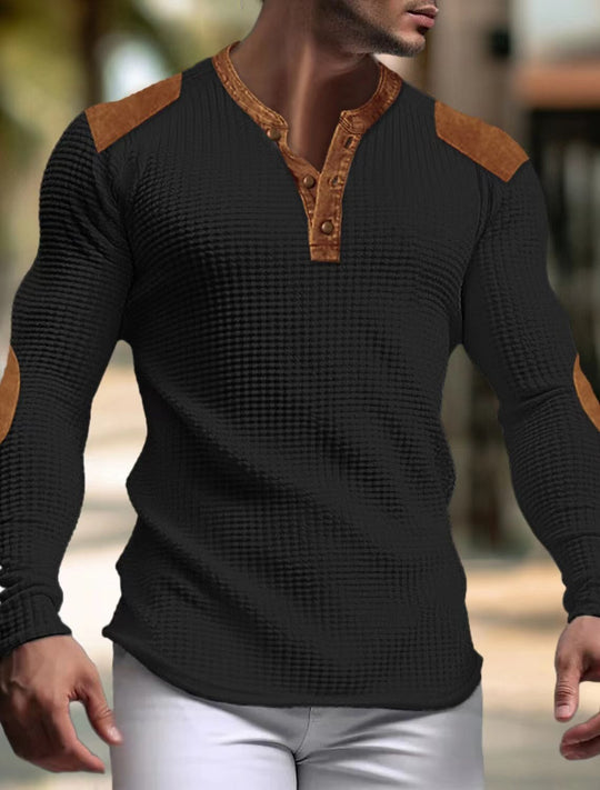 Herren Langarm-Henley-Shirt mit strukturiertem Gewebe und Kontrastdetails EB