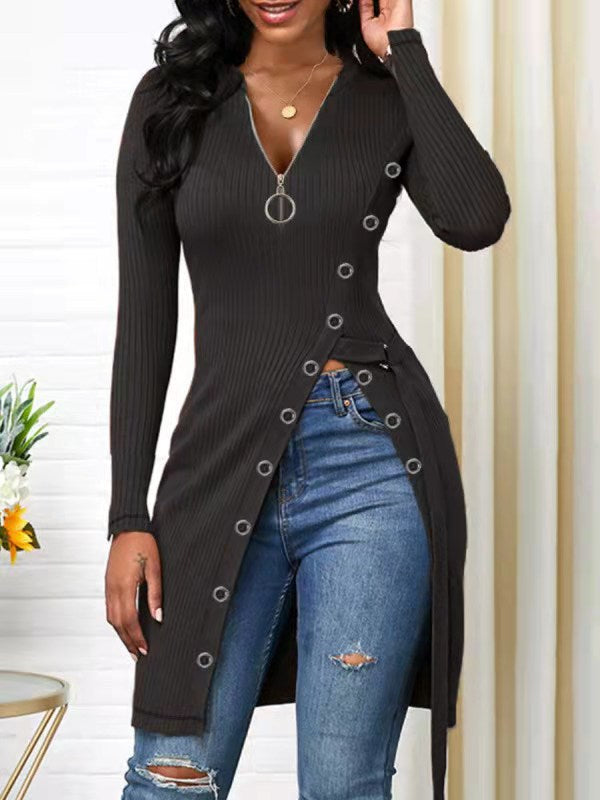 Damen Strickmantel mit asymmetrischem Schnitt und dekorativen Knopfdetails EB