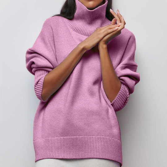 Damen Kuscheliger Oversize Rollkragenpullover mit verdeckten Seitenschlitzen und extra langem Rippbund EB