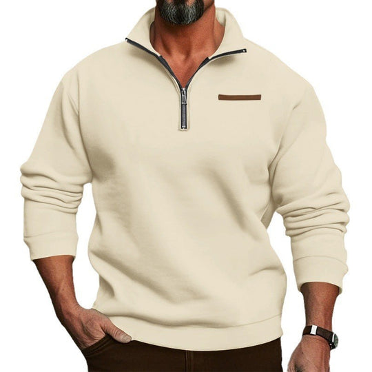 Herren nan wattierter Halbzip Sweatpullover mit Stehkragen und Brusttasche EB