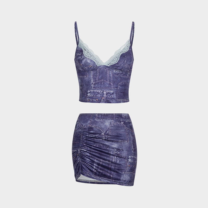 Damen Crop-Top und Minirock Set EB