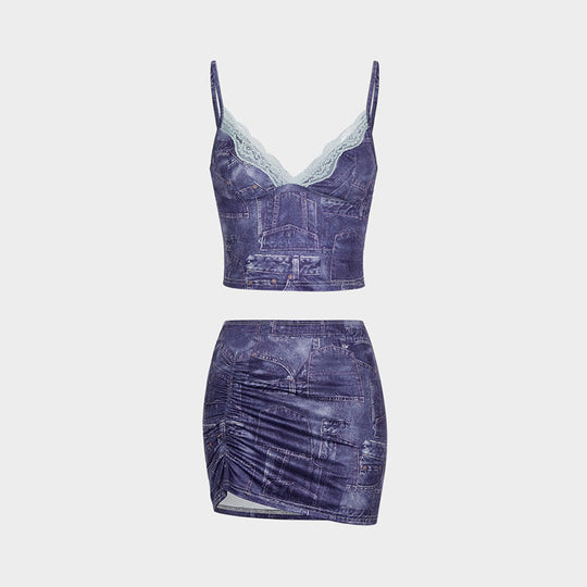 Damen Crop-Top und Minirock Set EB