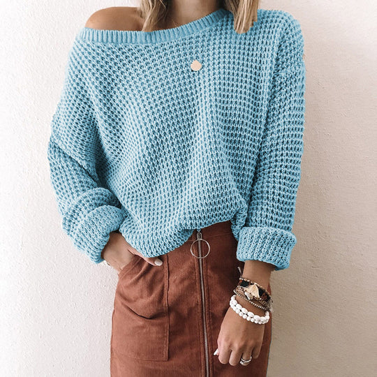 Damen Weites Strickoberteil mit Schneckenstruktur und weitem Ausschnitt EB