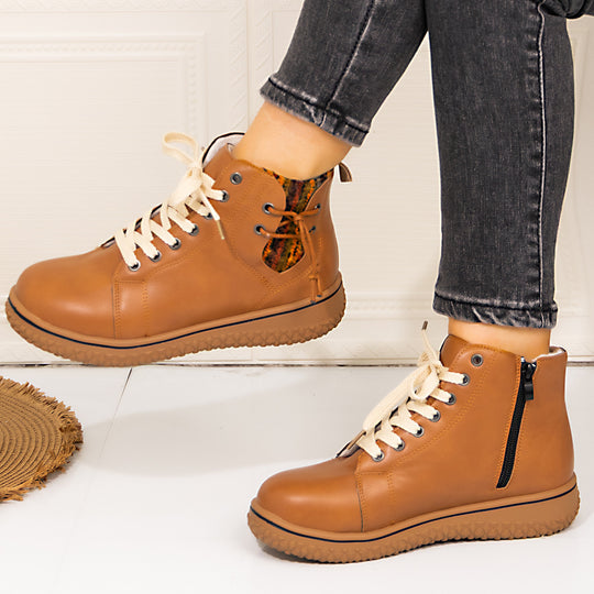 Damen gefütterte Schnür-Stiefelette mit seitlichem Reißverschluss und profilierter Gummisohle EB