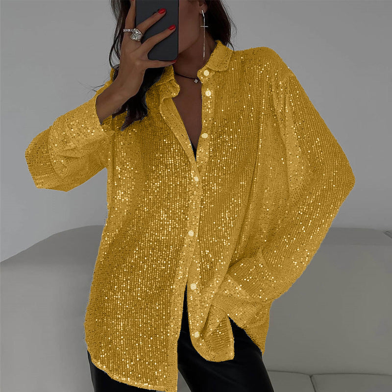 Damen Glitzernde Oversize-Hemdbluse EB