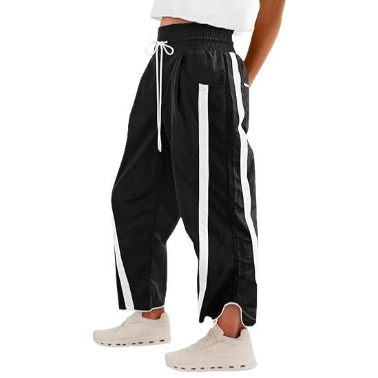 Damen lockere Sporthose mit elastischem Bund und Kontraststreifen EB