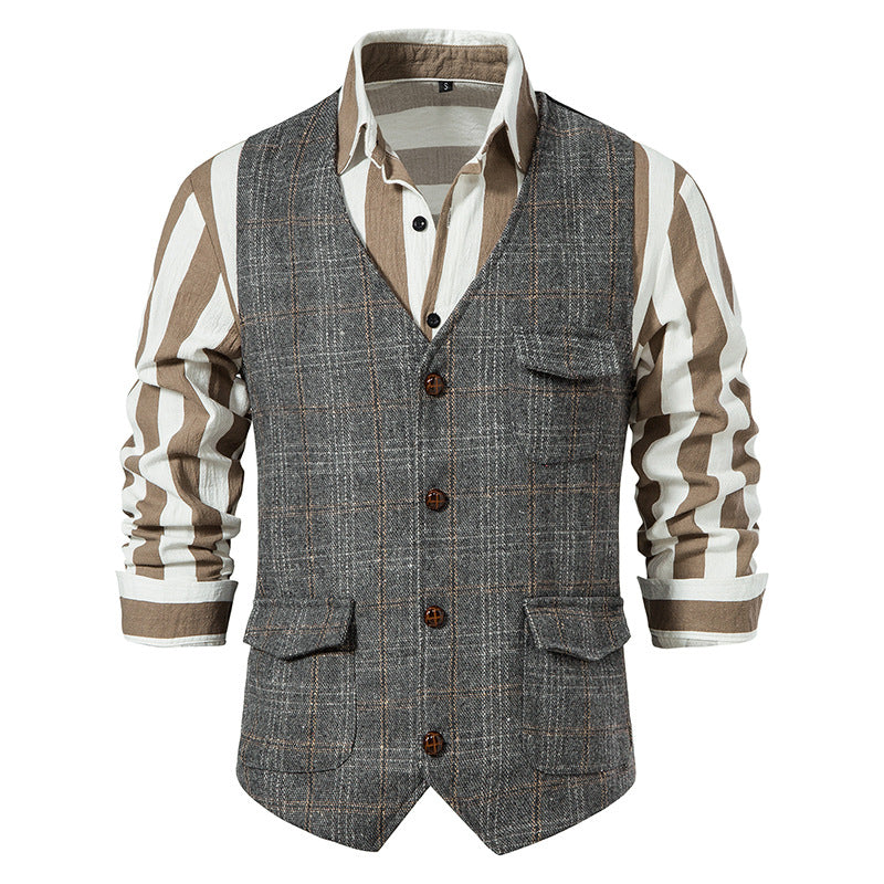 Herren nan kariertes Wollmix Gilet mit Brusttasche und aufgesetzten Seitentaschen EB