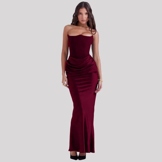 Damen Elegantes Abendkleid mit tiefem Dekolleté und drapierten Details EB