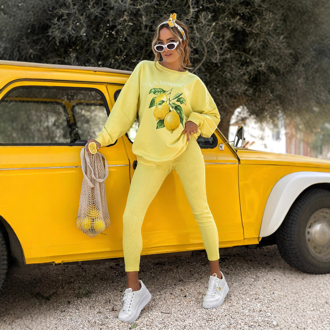Damen nan Oversize Sweatshirt mit taillierten Rib-Leggings Set EB