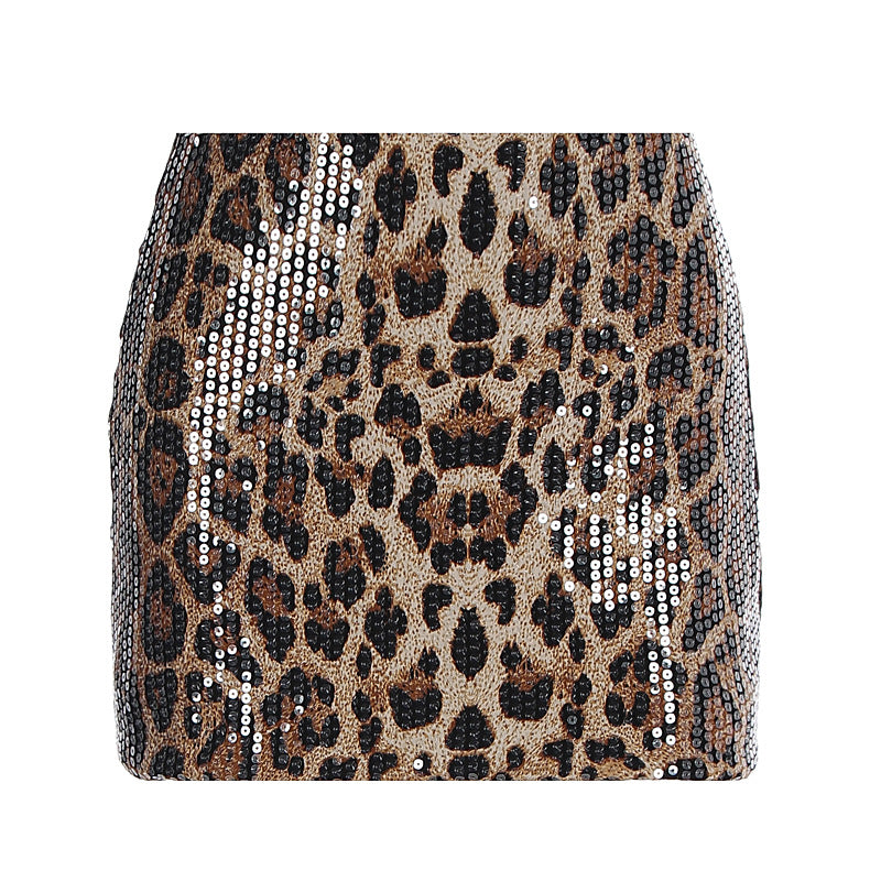 Damen Glitzernder Minirock mit Leopardenmuster und Paillettenbesatz EB
