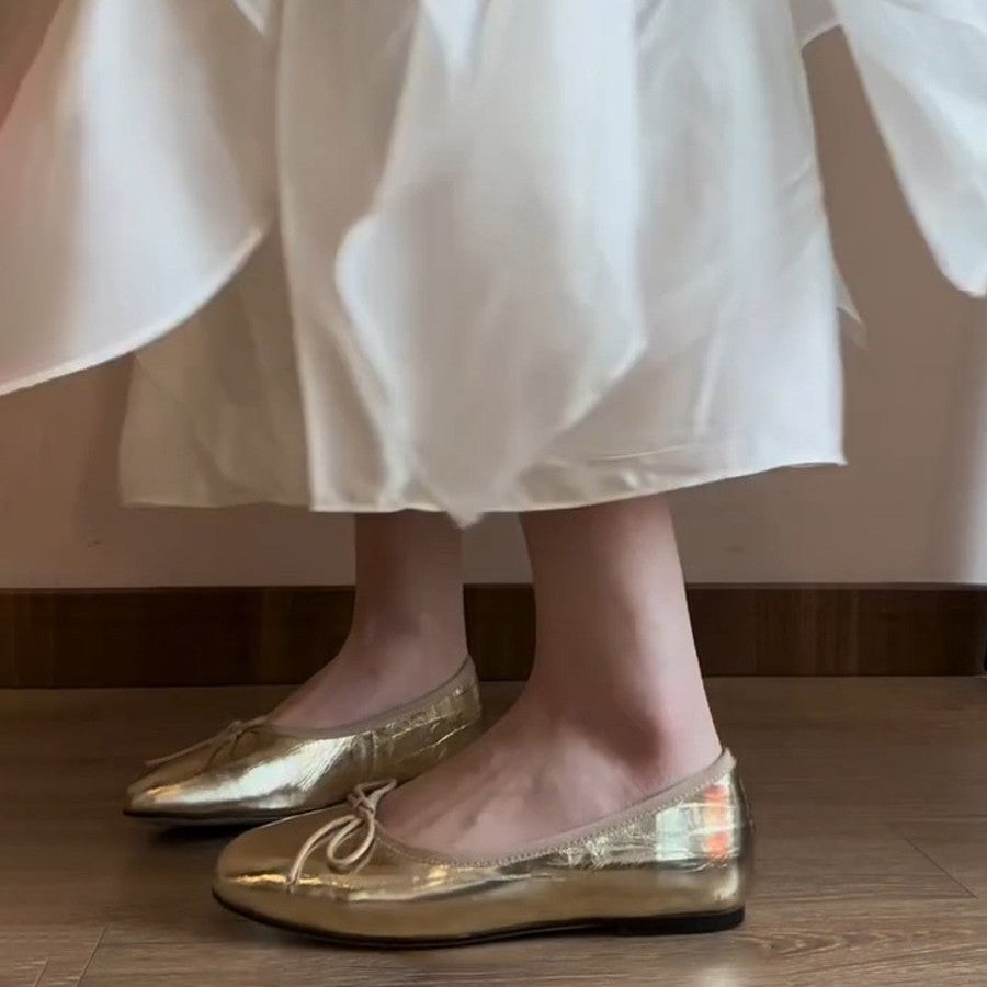 Damen elegante Ballerinas aus hochwertigem Kunstleder mit dekorativem Schleifenakzent EB