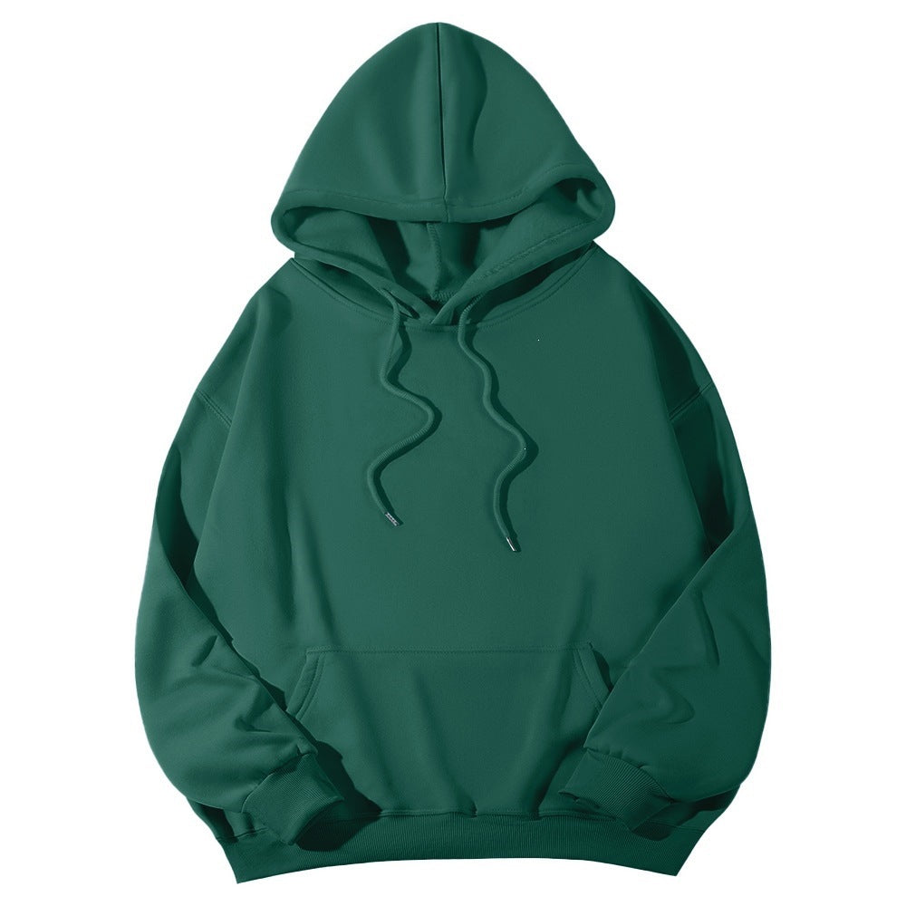 Unisex minimalistischer Kapuzenpullover mit verlängertem Rücken und Kängurutasche EB