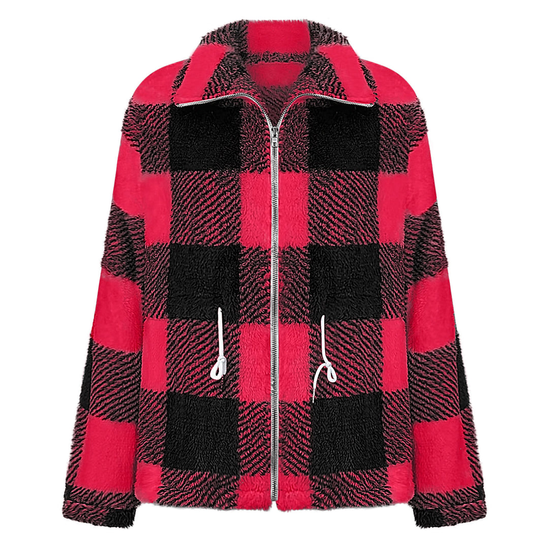 Damen Fleecejacke mit modischem Karomuster und praktischen Taschen EB