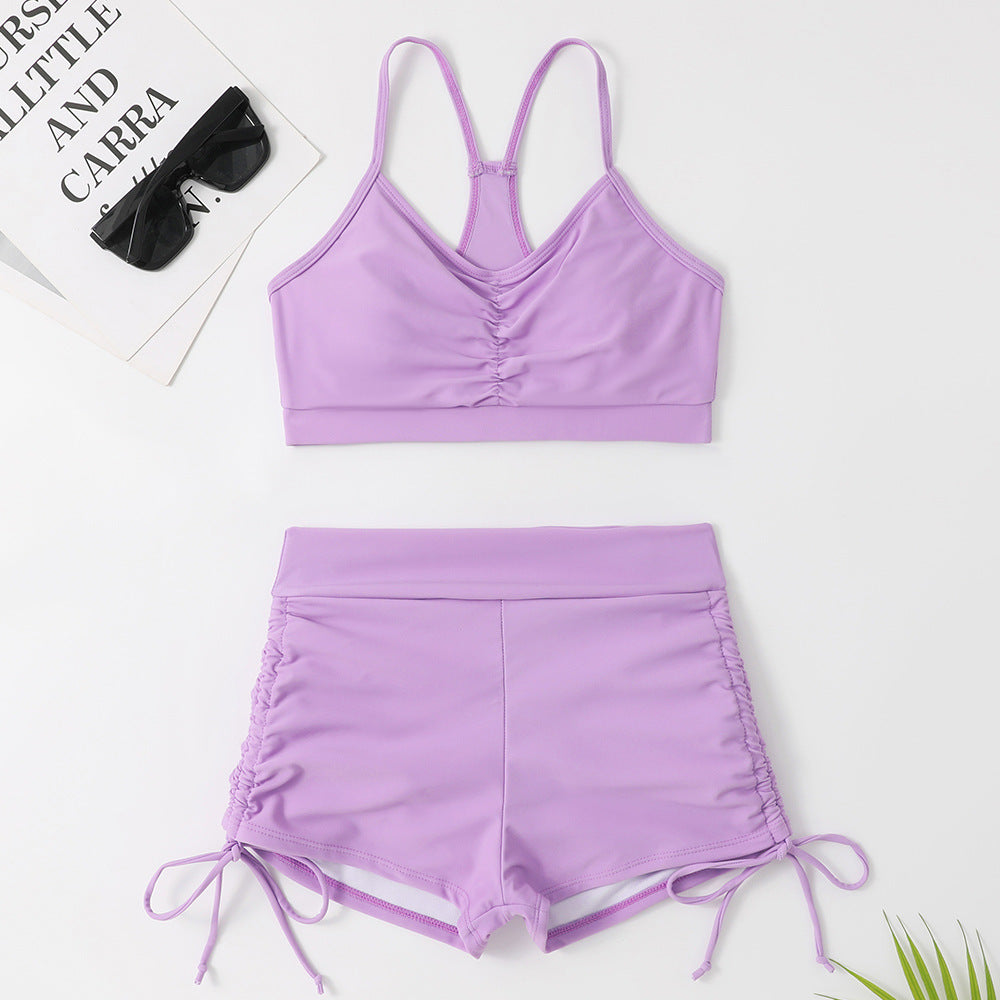 Damen Sportliches Zweiteiler-Bikini-Set mit verstellbaren Trägern und Raffung EB