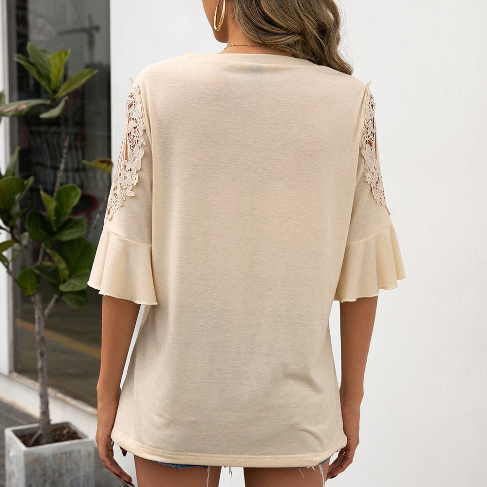 Damen Shirt mit Spitzenärmeln und fließender Passform EB