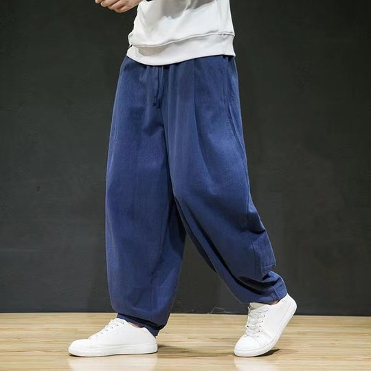 Herren nan oversized Relax-Fit Baumwoll-Jogpants mit tiefem Schritt, Tunnelzug und seitlichen Eingrifftaschen EB
