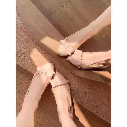 Damen flache Ballerina Schuhe mit verspieltem Schleifendetail EB