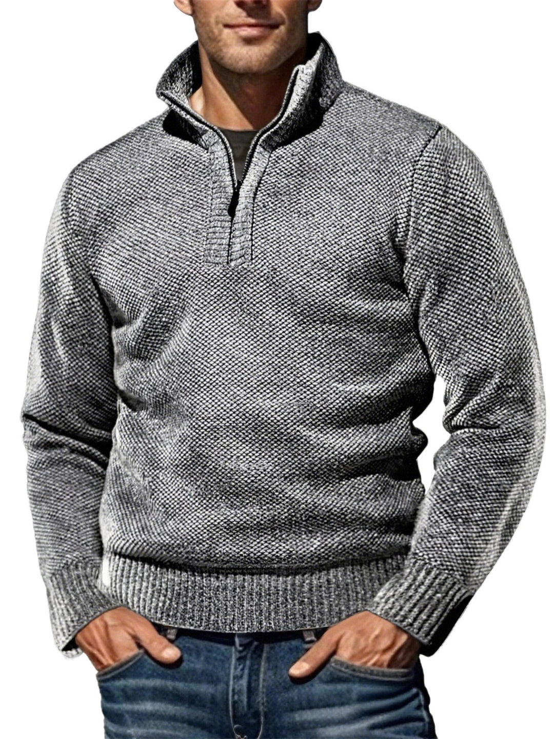 Herren nan strukturierter Halbzip-Troyer mit markantem Strickmuster und Stehkragen EB