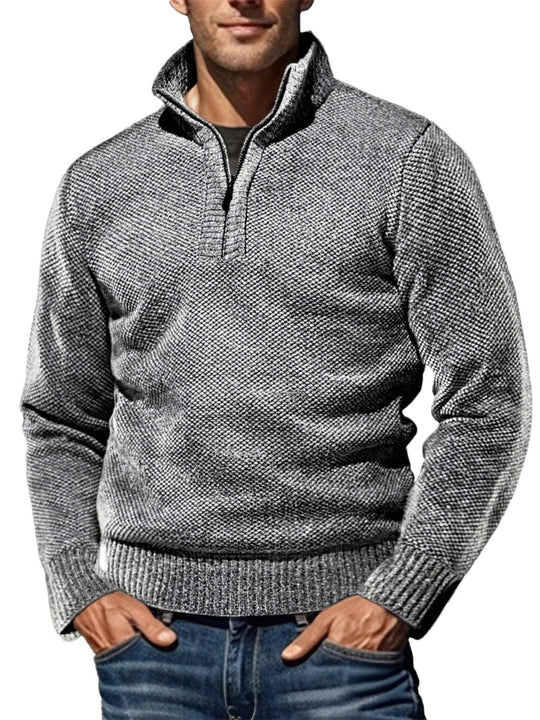 Herren nan strukturierter Halbzip-Troyer mit markantem Strickmuster und Stehkragen EB