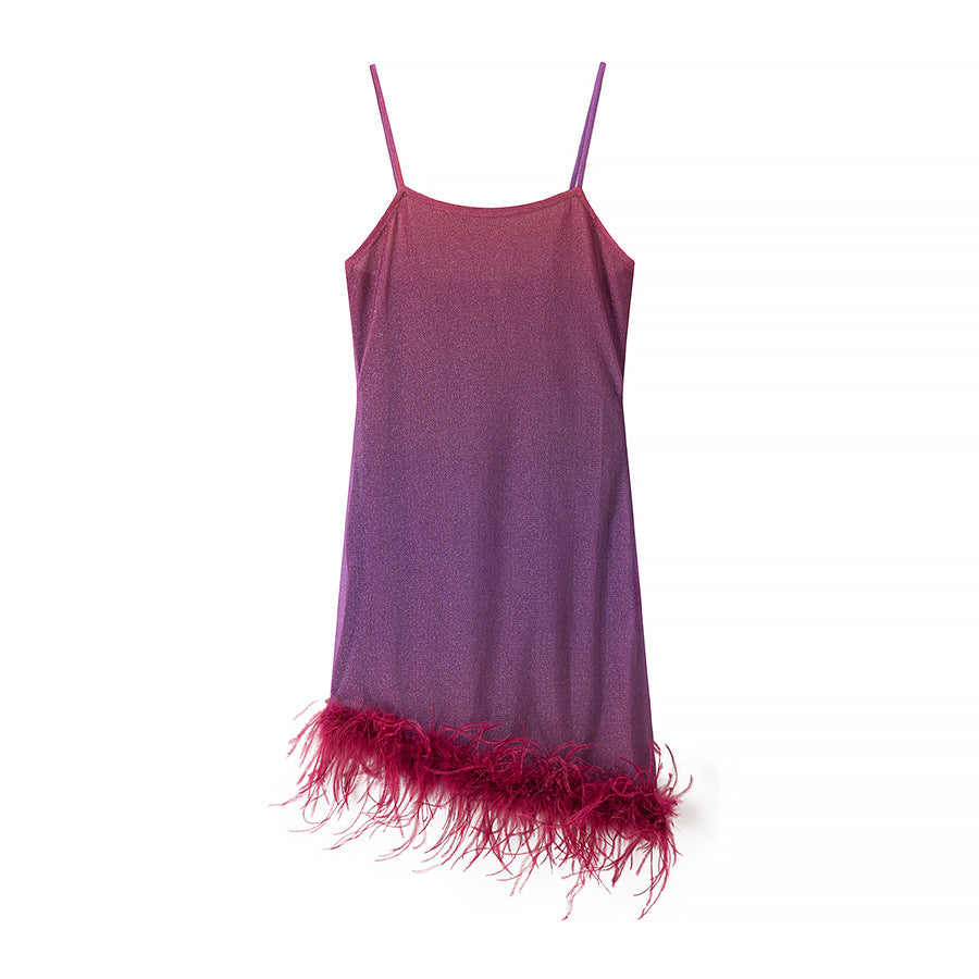 Damen Glamouröses Rüschenkleid mit Spaghetti-Trägern und federförmigem Saum EB