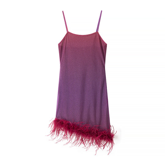 Damen Glamouröses Rüschenkleid mit Spaghetti-Trägern und federförmigem Saum EB