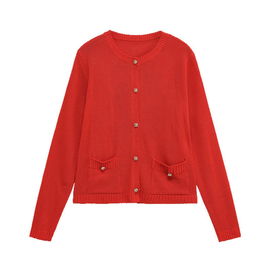 Damen elegante Strickjacke mit praktischen Taschen EB