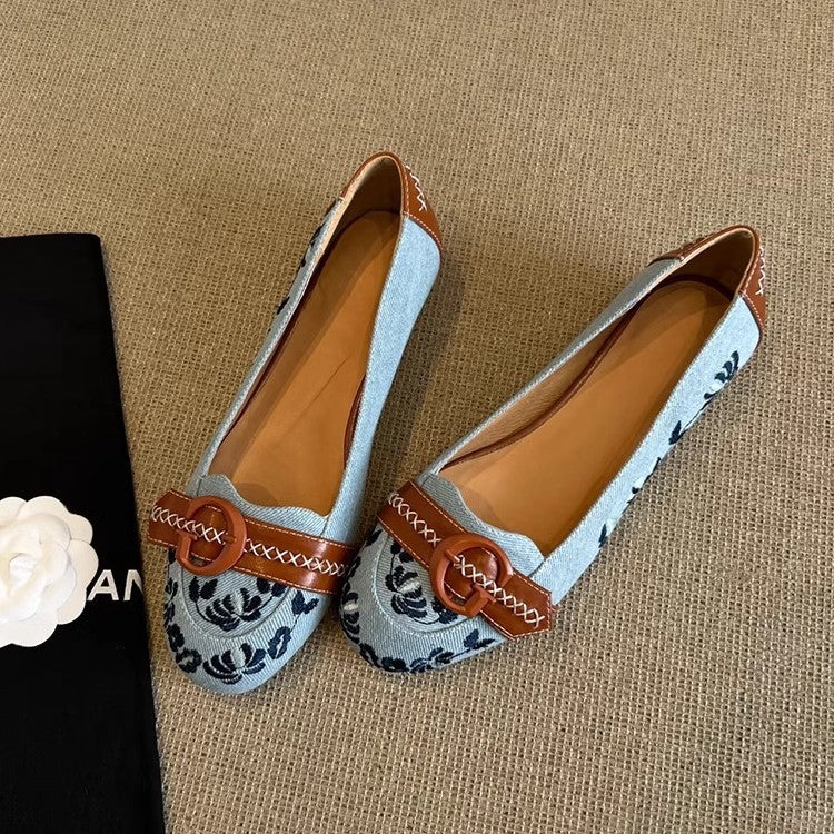 Damen Ballerinas mit modischem Blumenmuster und elegantem Schnallenakzent EB