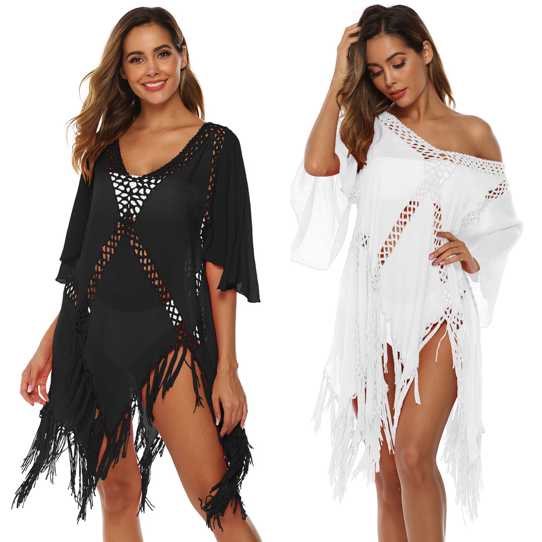 Damen eleganter Häkel-Strandüberwurf mit Fransen EB