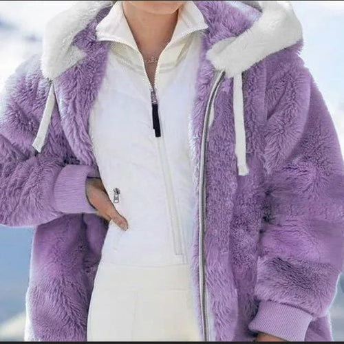 Damen Kuschelige Kunstpelzjacke mit Kapuze EB