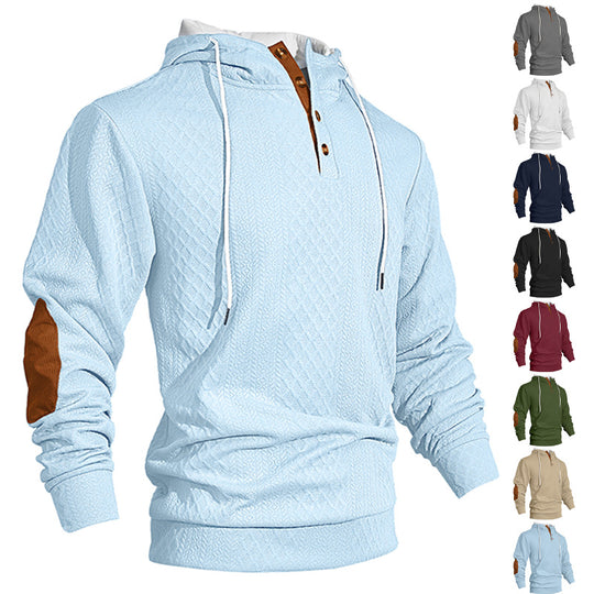Herren nan Diamond-Struktur Kapuzenpullover mit Kurzknopfleiste, gesteppter Kapuzeninnenkante und Wildleder-Ellbogenpatch EB
