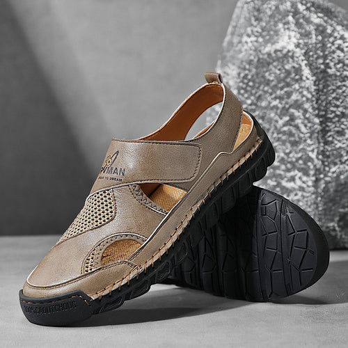 Damen Atmungsaktive Leder-Sandalen mit verstellbarem Klettverschluss EB